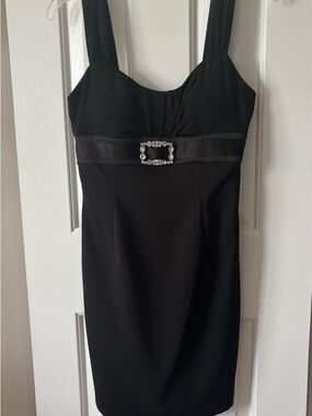 Ruby Rox Black Sleeveless Mini Dress with Jeweled Buckle